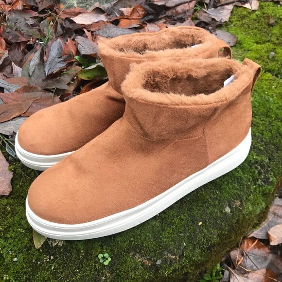 J/Slides Tan Noone Faux-Fur Lined Ankle Boot Size 10 - Picture 3 of 6
